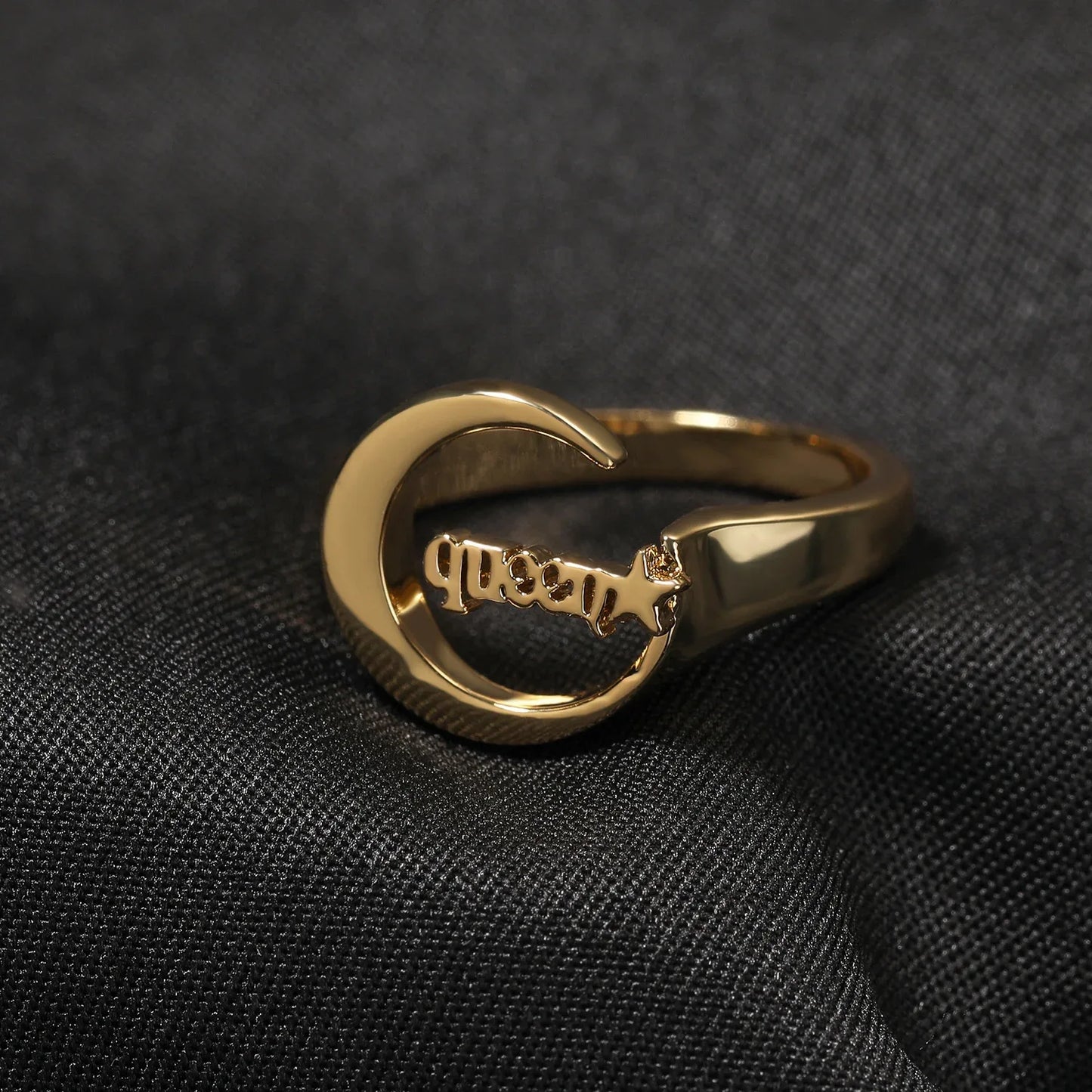 Custom Star & Moon Ring | Minimalist Personalized Initial Band | Caratix