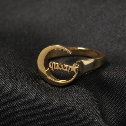 Custom Star & Moon Ring | Minimalist Personalized Initial Band | Caratix