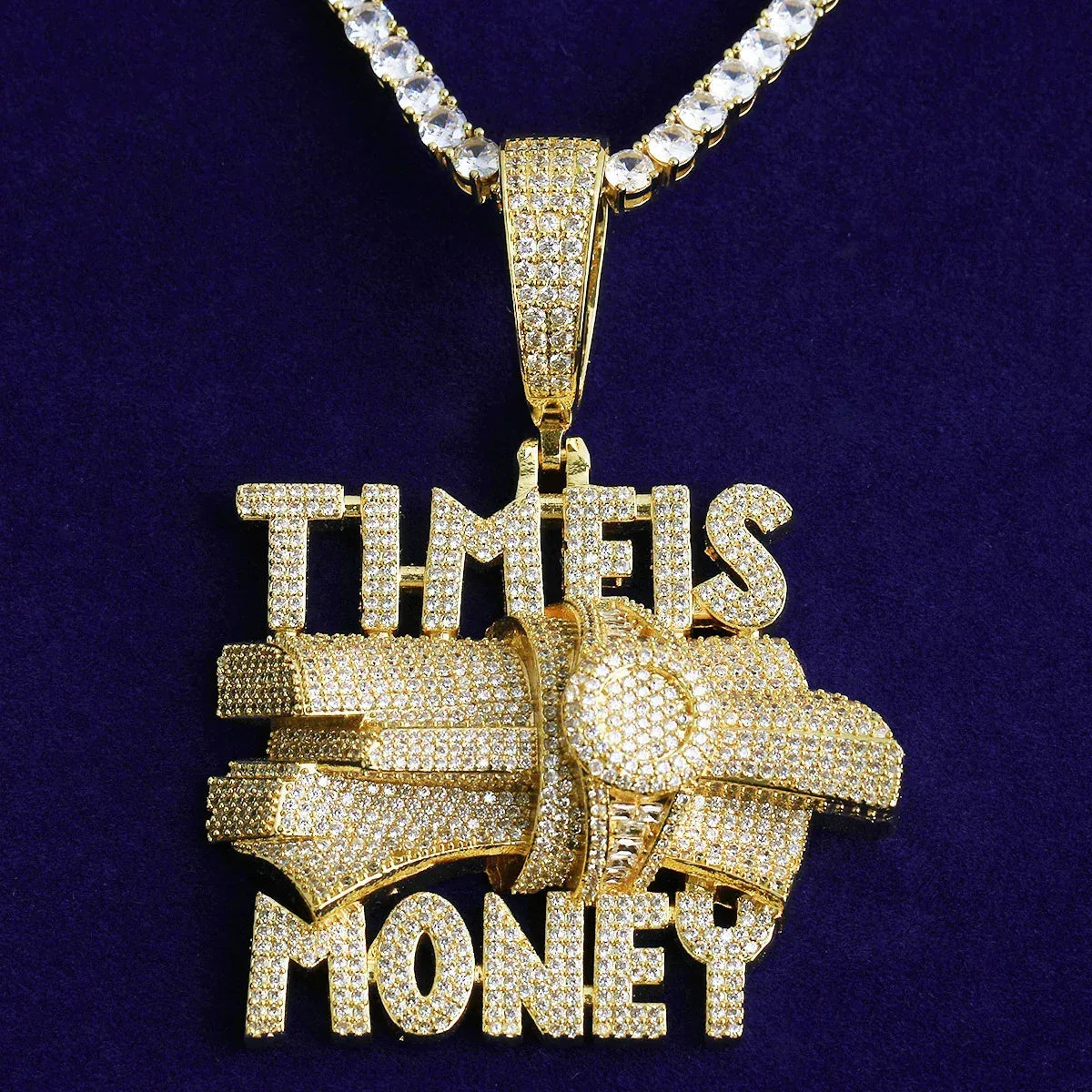 Iced Out "Time is Money" Pendant | Men's Clock Face Necklace - CaratixJewelry