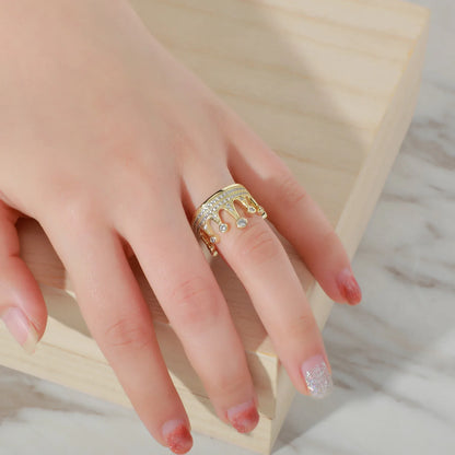 Sweet Japanese Crown Ring | Delicate Princess Tiara Pave Band | Caratix