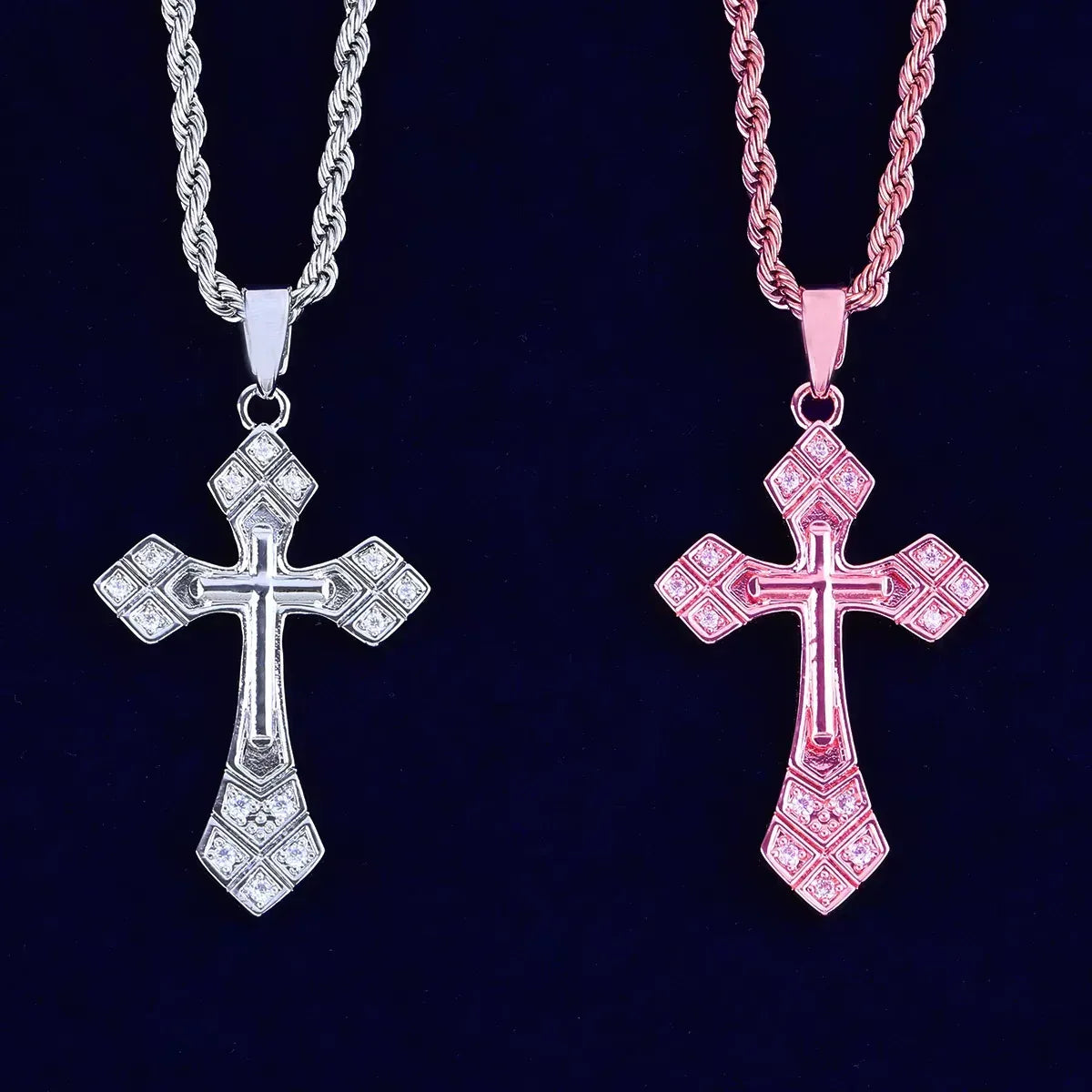 Iced Out Arrowhead Cross Pendant | Women's Sharp Pointed Necklace | Edgy Geometric Faith Jewelry | Premium Copper CZ Warrior Charm | Caratix - CaratixJewelry
