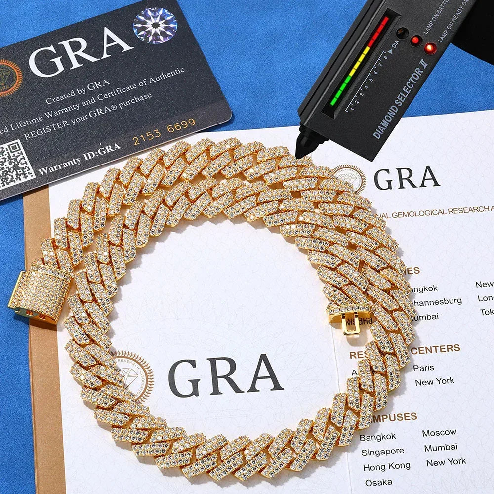 14mm Micro-Paved Moissanite -Cut Cuban Link Chain for Men – S925 Sterling Silver Luxury Hip Hop Necklace - CaratixJewelry