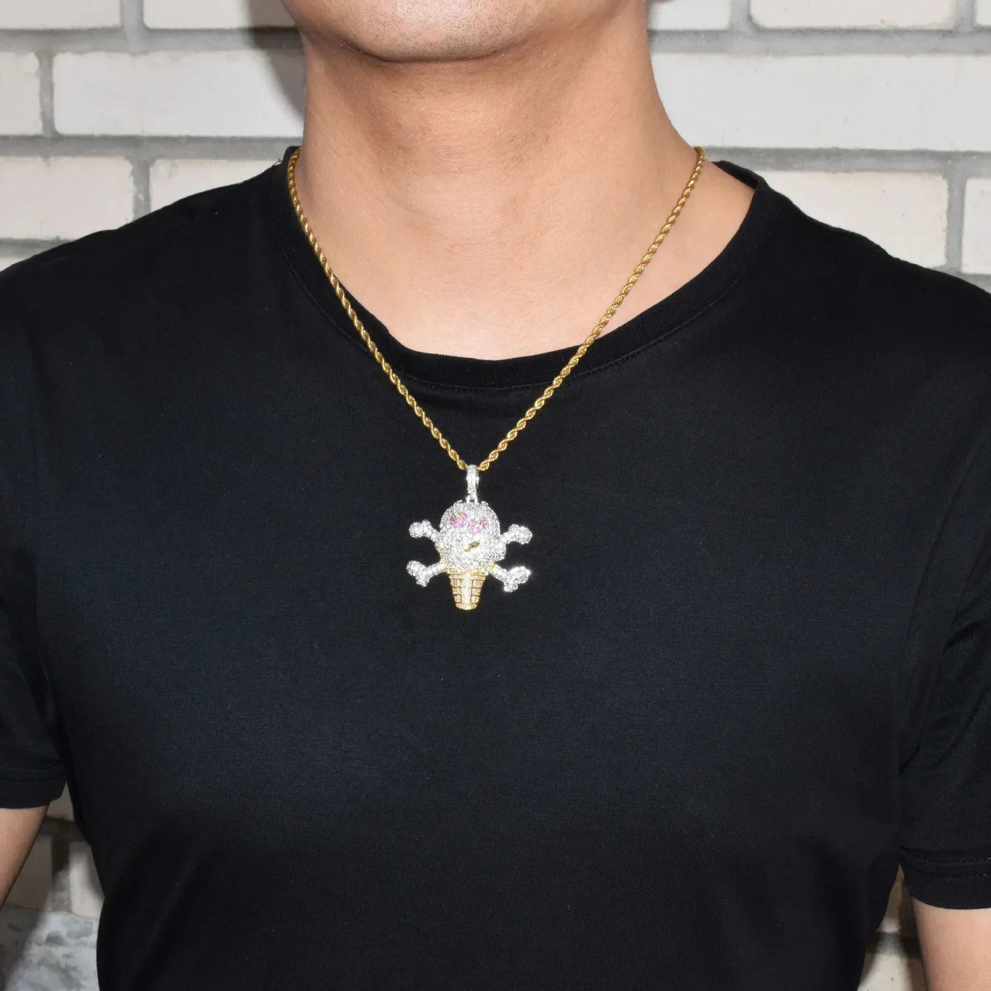 Luxury Iced Out Skull Ice Cream Pendant for Men | Hip Hop Pave CZ Jewelry | Trendy Copper Zircon Skull Necklace | Streetwear Ice | Caratix - CaratixJewelry