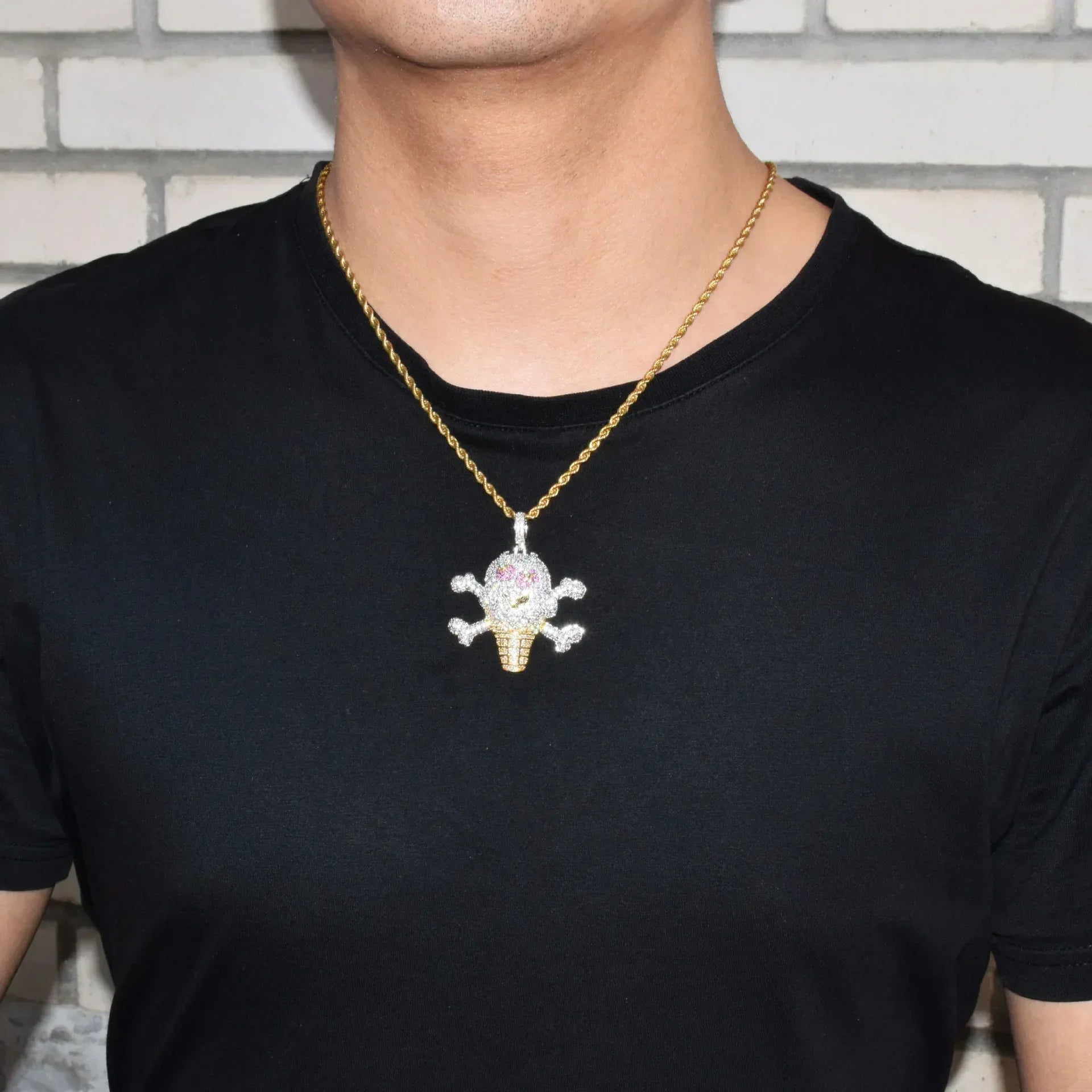 Luxury Iced Out Skull Ice Cream Pendant for Men | Hip Hop Pave CZ Jewelry | Trendy Copper Zircon Skull Necklace | Streetwear Ice | Caratix - CaratixJewelry