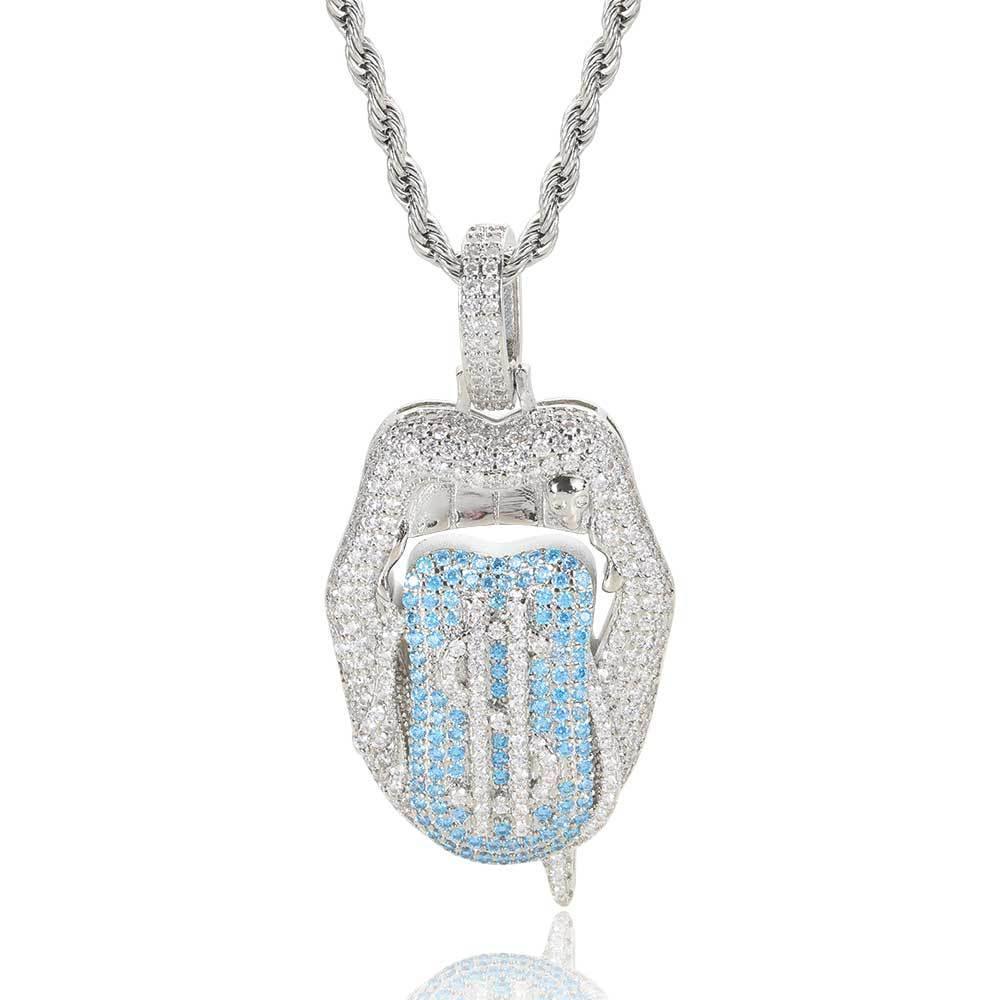 Custom Dollar Mouth & Tongue Pendant Necklace with Micro-Pave Zircon Stones for Men | Caratix Jewelry - CaratixJewelry