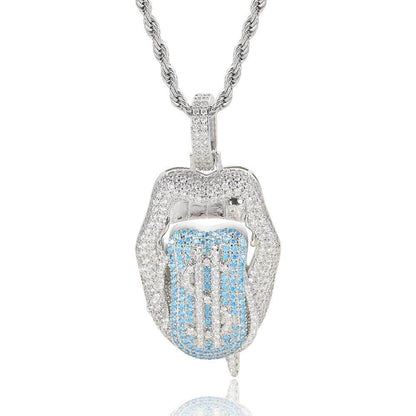 Custom Dollar Mouth & Tongue Pendant Necklace with Micro-Pave Zircon Stones for Men | Caratix Jewelry - CaratixJewelry