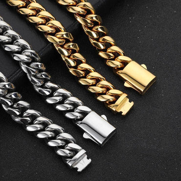 Spring Clasp Stainless Steel Cuban Link Necklace Hip Hop Jewelry Rapper Iced Out Chain for Men | Caratix Jewelry - CaratixJewelry