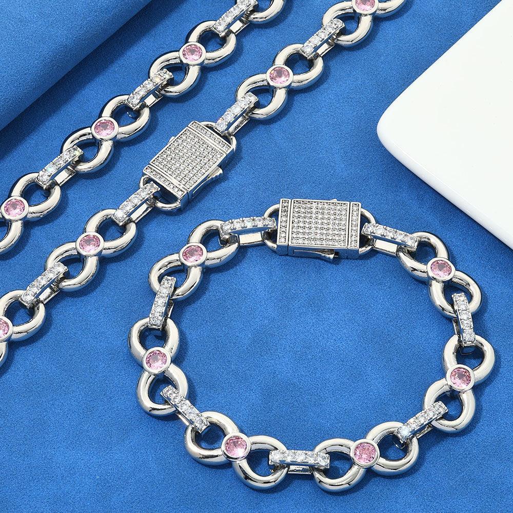 Custom 12mm Pink Zircon Infinity 8 Link Bracelet for Rapper | Caratix - CaratixJewelry