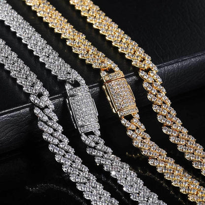 8mm Single Row Cuban Chain Necklace with Full Zircon Stones for Men | Caratix Jewelry - CaratixJewelry