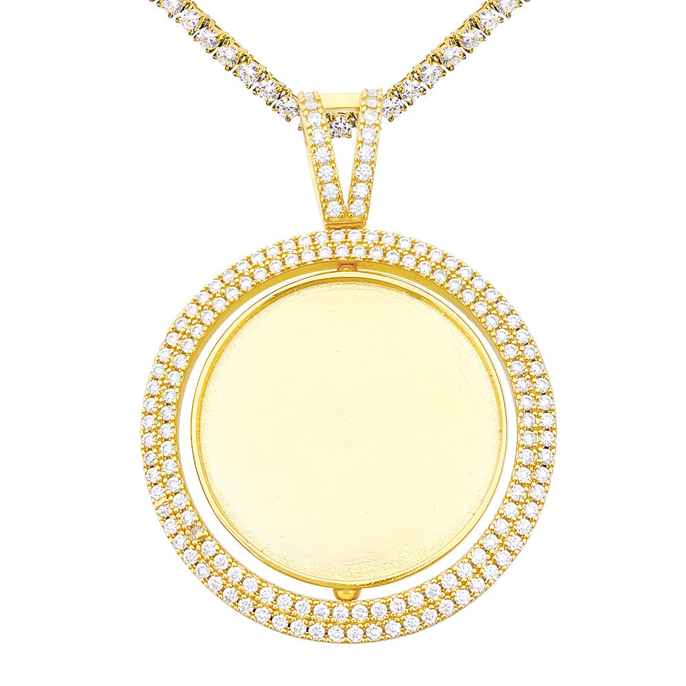 S925 Sterling Silver Rotating Double-Sided Moissanite Photo Pendant | DIY Picture Charm | Caratix