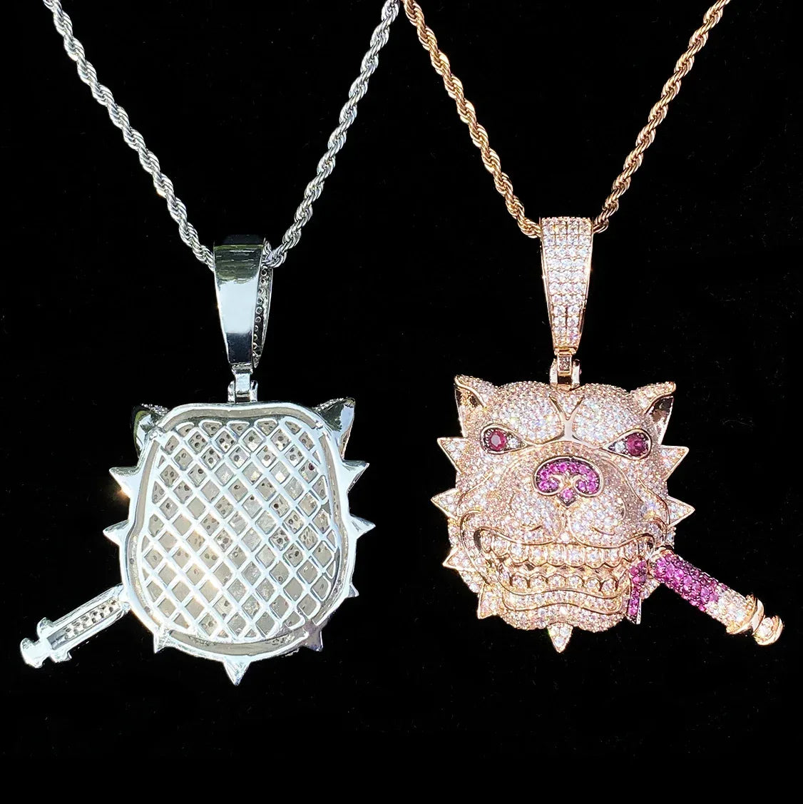 Iced Out Bully Dog Head Pendant | Men's CZ Pit Bull Necklace - CaratixJewelry