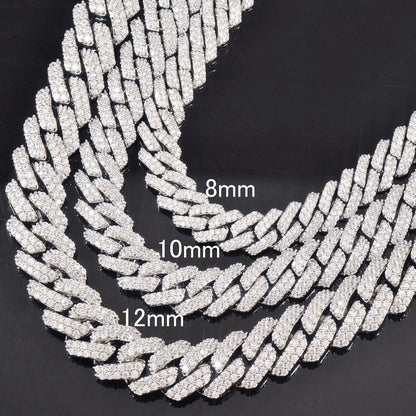 8mm 10mm 12mm Iced Out Double Row Cuban Chain Necklace for Men | Caratix Jewelry - CaratixJewelry