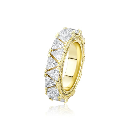 Men's Iced Out Triangle Motif Ring | Trillion Cut Zirconia Band | Caratix
