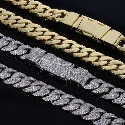 14mm Cuban Link Hip Hop Bracelet Rapper Iced Out Chain Style - CaratixJewelry