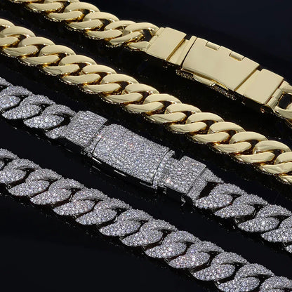 14mm Cuban Chain Necklace Zircon Flip Lock - CaratixJewelry