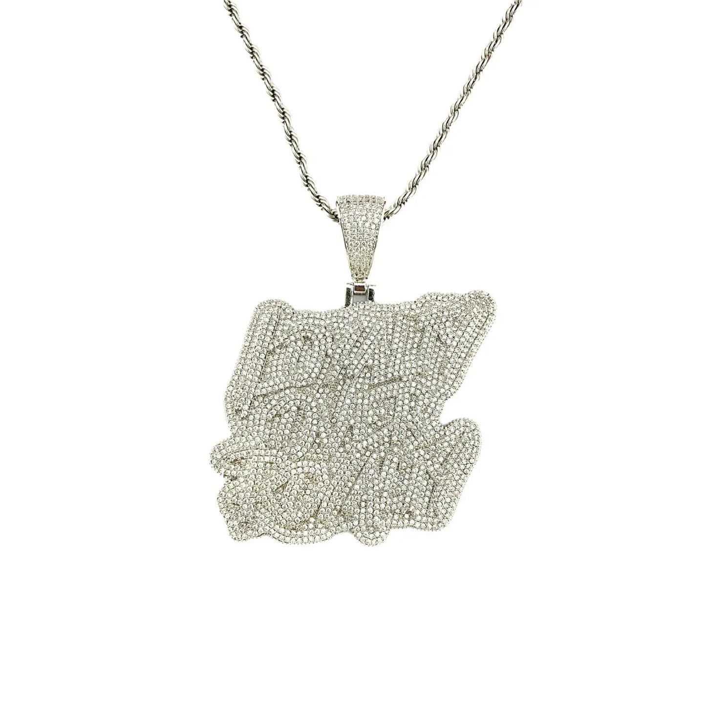 Loyalty over Royalty Iced Out Pendant for Men & Women | Hip Hop Script Lettering Necklace | Premium Copper CZ Jewelry | Unisex Bling | Caratix - CaratixJewelry