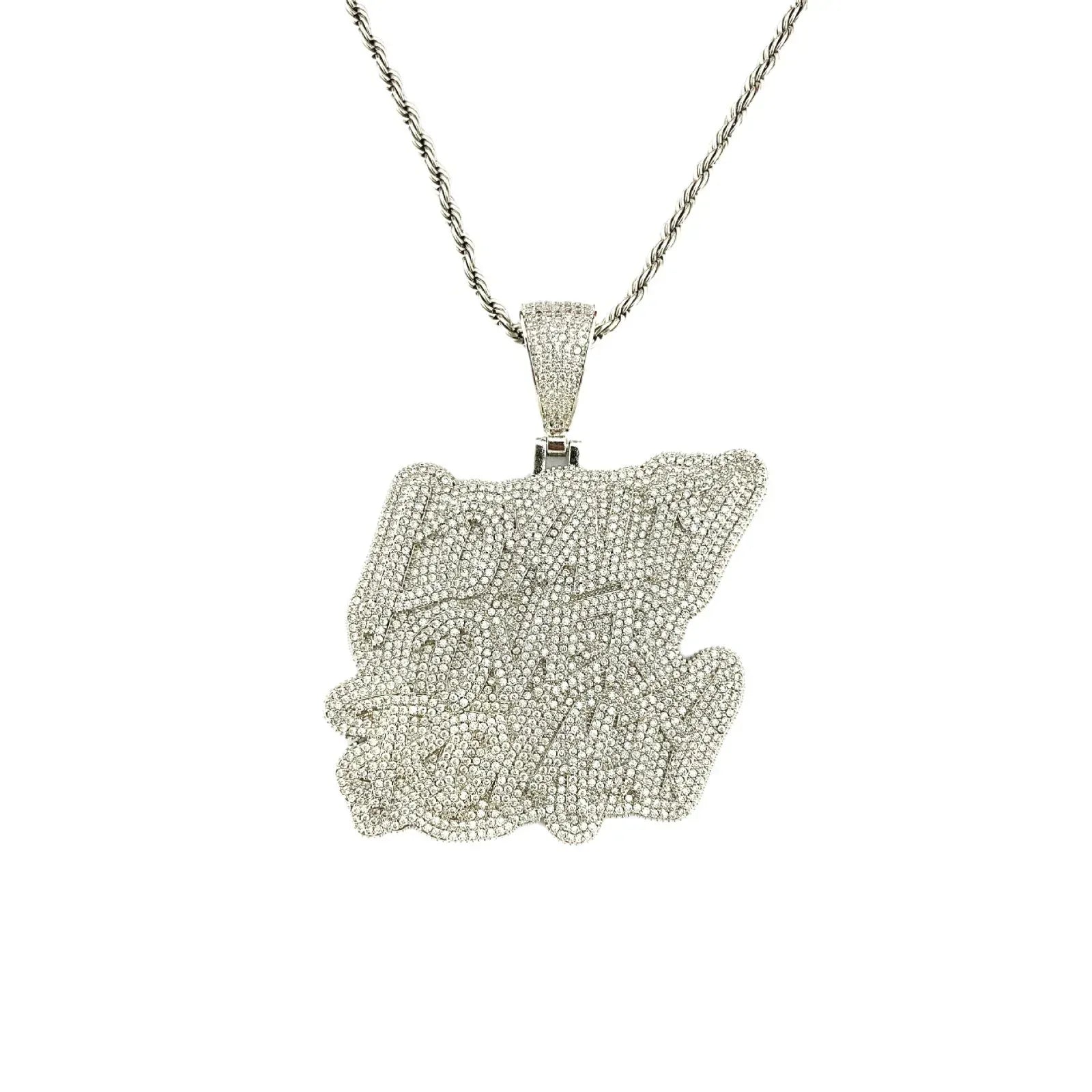 Loyalty over Royalty Iced Out Pendant for Men & Women | Hip Hop Script Lettering Necklace | Premium Copper CZ Jewelry | Unisex Bling | Caratix - CaratixJewelry