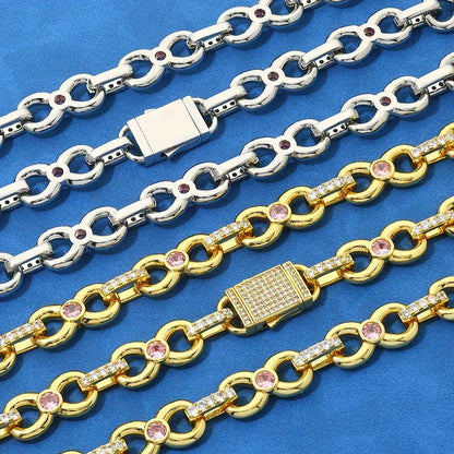 Custom 12mm Pink Zircon Infinity 8 Link Iced Out Chain for Rapper | Caratix - CaratixJewelry