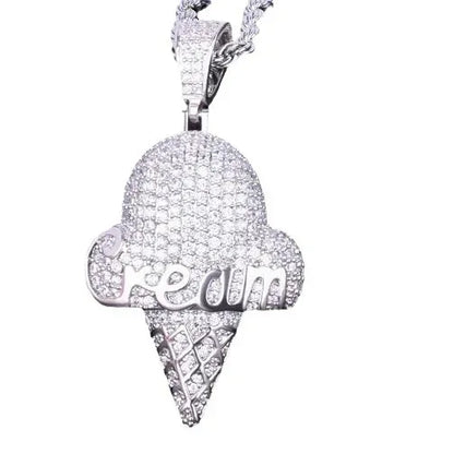 Iced Out Ice Cream Cone Pendant | Men's Real Copper CZ Necklace - CaratixJewelry