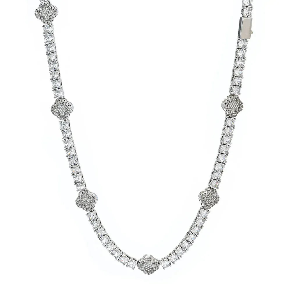 Four-Leaf Clover Moissanite Tennis Chain – S925 Sterling Silver Iced-Out Hip Hop Men’s Versatile Streetwear Necklace - CaratixJewelry