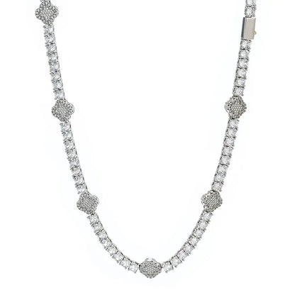 Four-Leaf Clover Moissanite Tennis Chain – S925 Sterling Silver Iced-Out Hip Hop Men’s Versatile Streetwear Necklace - CaratixJewelry