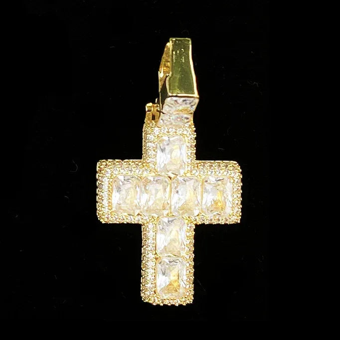 New Drop: Iced Out Mixed-Cut Cross Pendant | Men's Baguette & Round CZ Necklace - CaratixJewelry