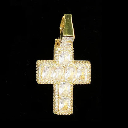 New Drop: Iced Out Mixed-Cut Cross Pendant | Men's Baguette & Round CZ Necklace - CaratixJewelry