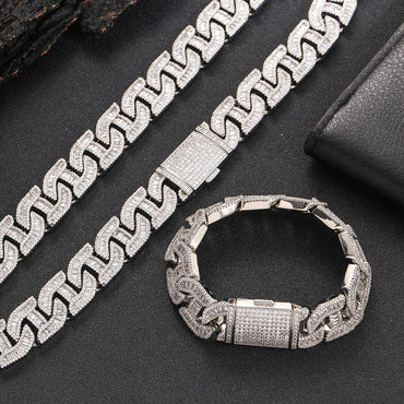 16mm Pig Nose Cuban Chain Mixed Set Zircon - CaratixJewelry