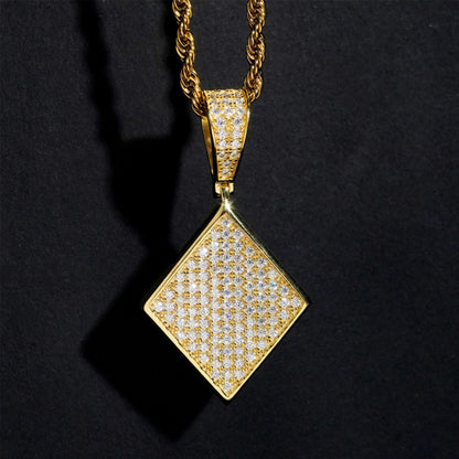 S925 Sterling Silver Moissanite Rhombus Pendant | Iced Out Diamond Shape Charm for Tennis Chains | Caratix