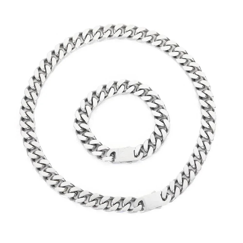 Stainless Steel Titanium Four-Side Polished Cuban Link Hip Hop Necklace for Men | Caratix Jewelry - CaratixJewelry