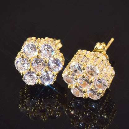 Round Zircon Stud Earrings with 925 Silver Needle | Iced Out Copper Earrings for Men & Women | Caratix Jewelry - CaratixJewelry