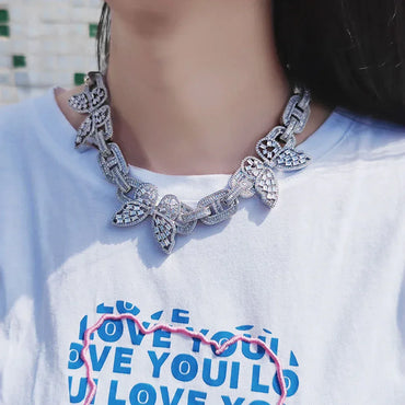 Butterfly Pig Nose Cuban Chain Zircon Choker Necklace for Women | Caratix Jewelry - CaratixJewelry