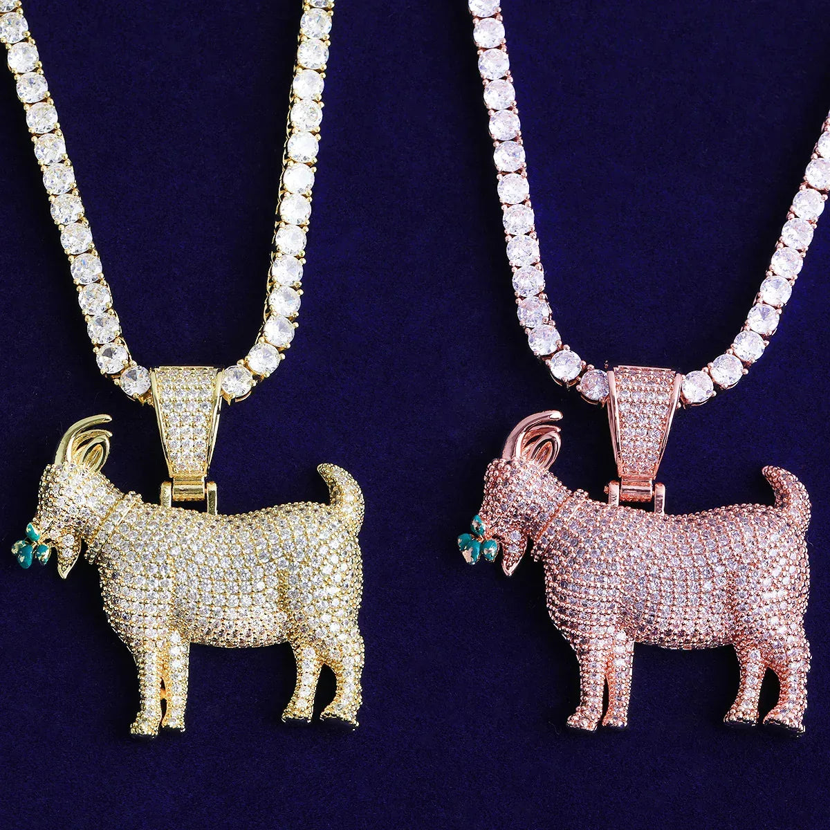 Iced Out "Grazing Goat" G.O.A.T. Pendant | Men's Real Copper CZ Necklace - CaratixJewelry