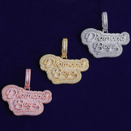 Iced Out " Boyz" Letter Pendant | Men's Real Copper CZ Necklace - CaratixJewelry