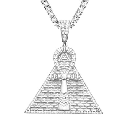 S925 Sterling Silver Moissanite Pyramid Pendant | Iced Out Egyptian Charm | Caratix