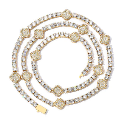 S925 Sterling Silver Moissanite Clover Tennis Chain | VVS Moissanite Necklace | Tester Passed Hip Hop Jewelry | Caratix - CaratixJewelry