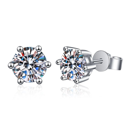 Classic 6-Prong Moissanite Magnetic Earrings - 925 Silver | Caratix