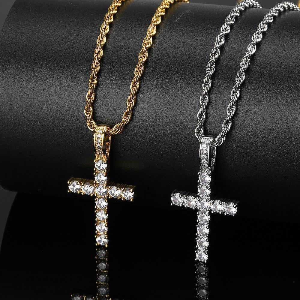 Custom Small Solid Cross Pendant Necklace with Micro-Pave Zircon Stones and Gold Plating for Men | Caratix Jewelry - CaratixJewelry
