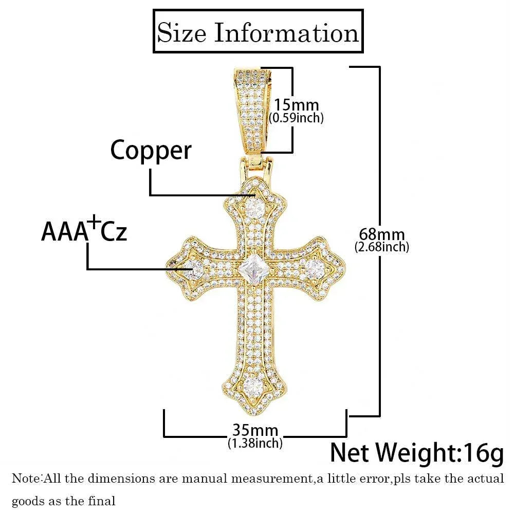 Custom Full Cross Pendant Necklace with Micro-Pave Zircon Stones for Men | Caratix Jewelry - CaratixJewelry