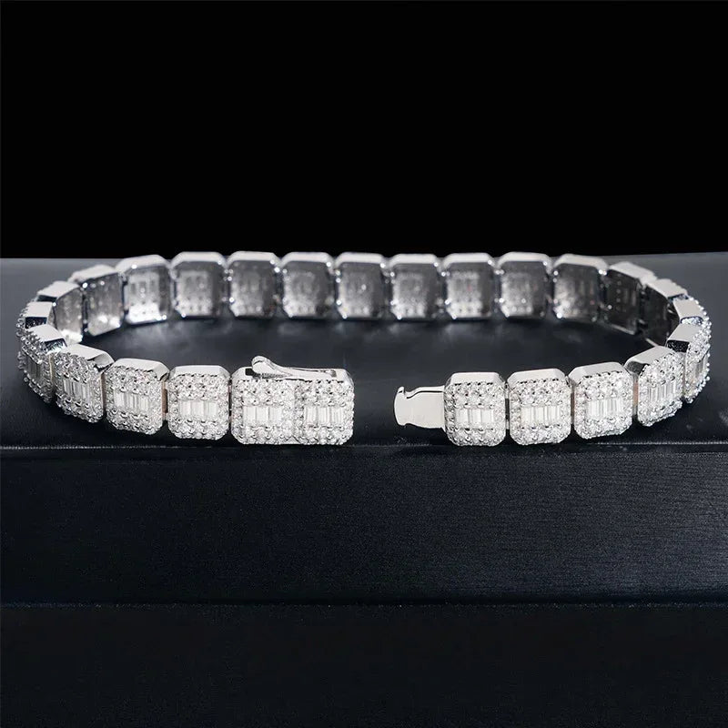 9mm Square Moissanite Bracelet | S925 Silver Men’s Hip Hop Jewelry - CaratixJewelry