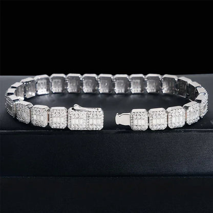 9mm Square Moissanite Bracelet | S925 Silver Men’s Hip Hop Jewelry - CaratixJewelry