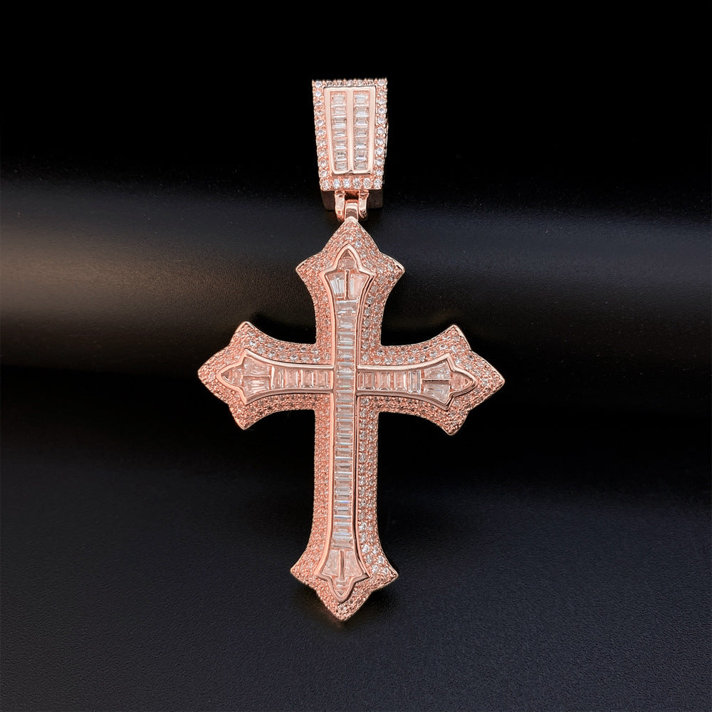 Iced Out Cross Pendant | Men's Gold Plated Hip Hop Cross Necklace | Caratix