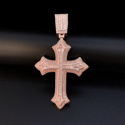 Iced Out Cross Pendant | Men's Gold Plated Hip Hop Cross Necklace | Caratix