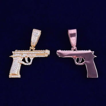 Iced Out Pistol Pendant | Women's "Baddie" Handgun Necklace | Premium Copper CZ Edgy Hip Hop Jewelry | Dangerous Glam Charm | Caratix - CaratixJewelry