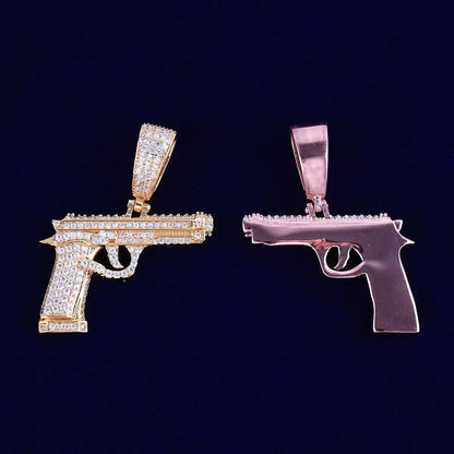 Iced Out Pistol Pendant | Women's "Baddie" Handgun Necklace | Premium Copper CZ Edgy Hip Hop Jewelry | Dangerous Glam Charm | Caratix - CaratixJewelry