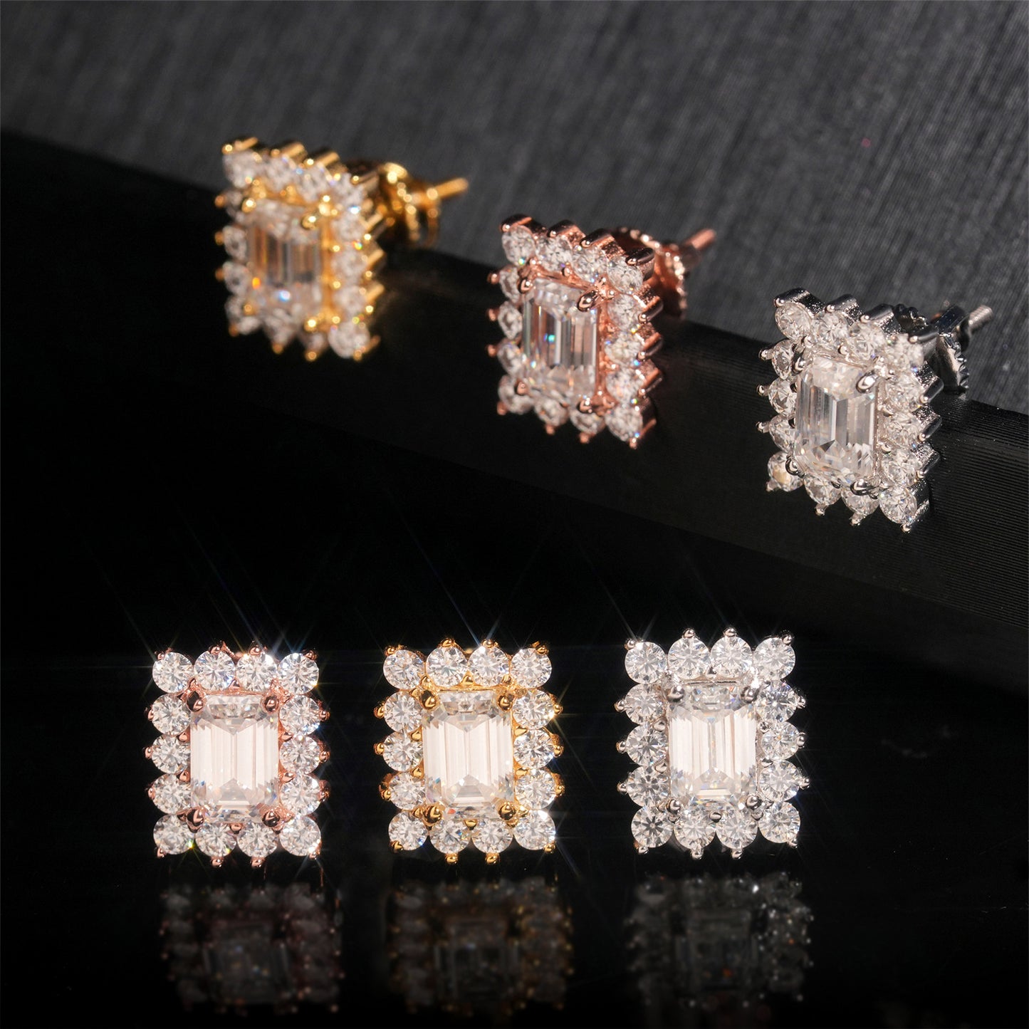 Square Lace Moissanite Stud Earrings - Elegant S925 Silver Geometric Bling | Caratix