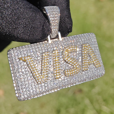Iced Out VISA Credit Card Pendant Necklace – Hip Hop Double-Layer CZ Dog Tag Jewelry - CaratixJewelry