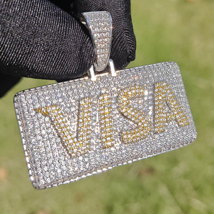Iced Out VISA Credit Card Pendant Necklace – Hip Hop Double-Layer CZ Dog Tag Jewelry - CaratixJewelry