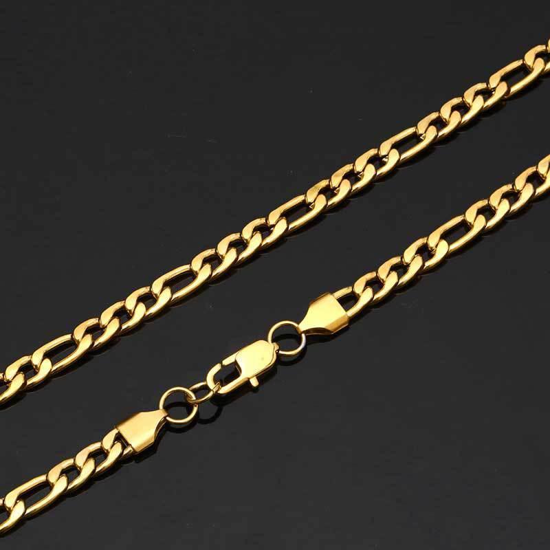Custom Stainless Steel Figaro Chain Necklace with Box Clasp for Men | Caratix Jewelry - CaratixJewelry