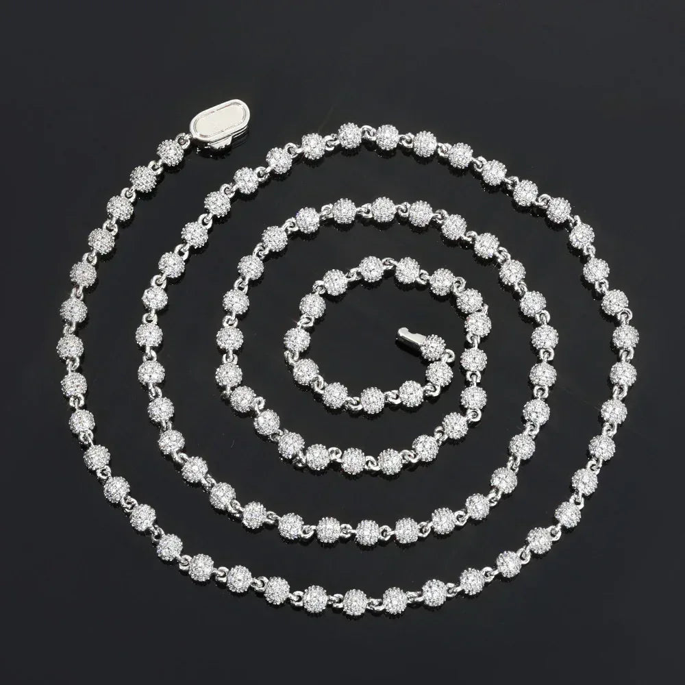 4mm Moissanite Beaded Chain for Men – S925 Sterling Silver High-Quality Custom Luxury Necklace - CaratixJewelry